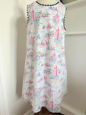 Le' Za Me Girls 6X Sailboat Print Shift Dress Pink Blue Nautical